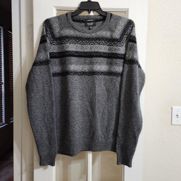 Nordstrom Men’s Shop Wool Cashmere Fair Isle Sweater Gray Black XL - Picture 1 of 15